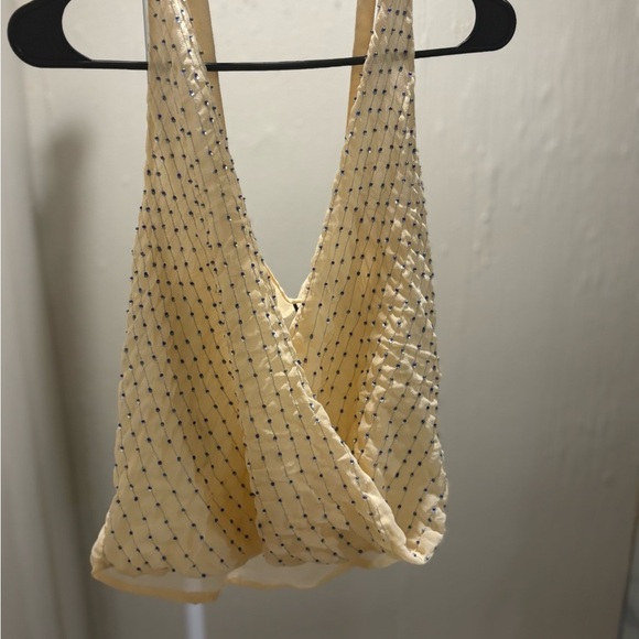 BKE Cream and Blue Dotted Tank Top - Picture 4 of 10